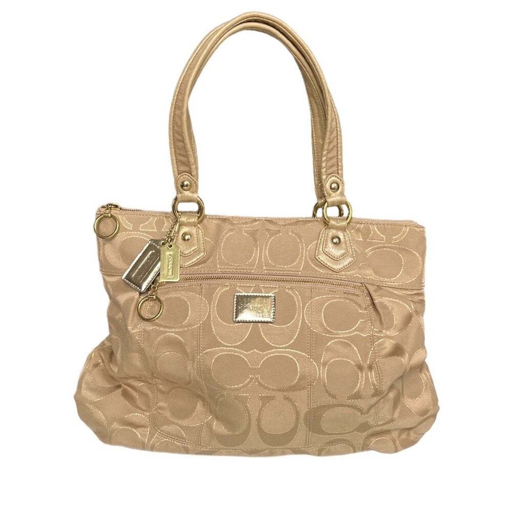 Coach Poppy Signature Logo Shoulder Bag Purse Tan Gold
